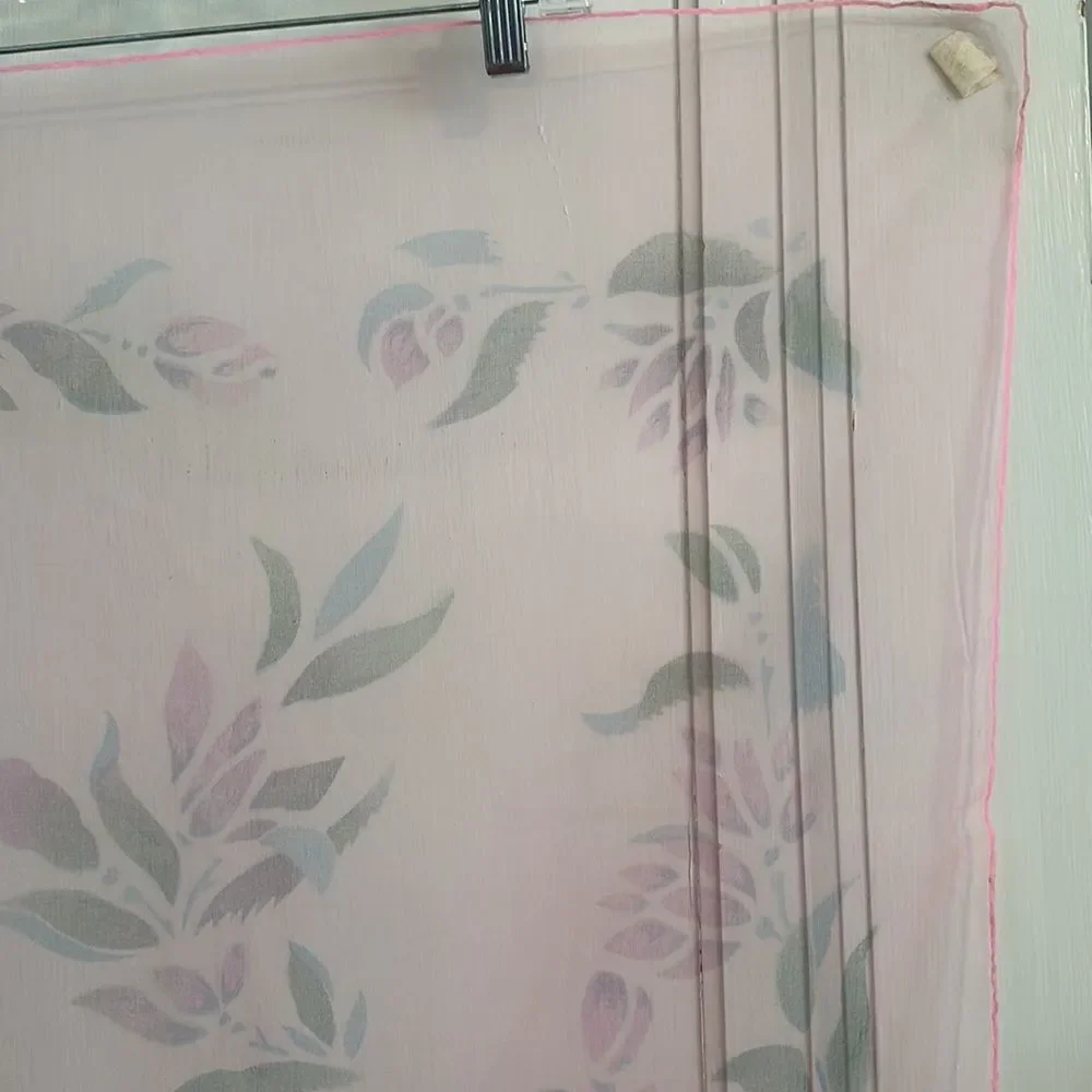 Vintage S Kratish pink nylon semi sheer chiffon scarf with‎ floral design